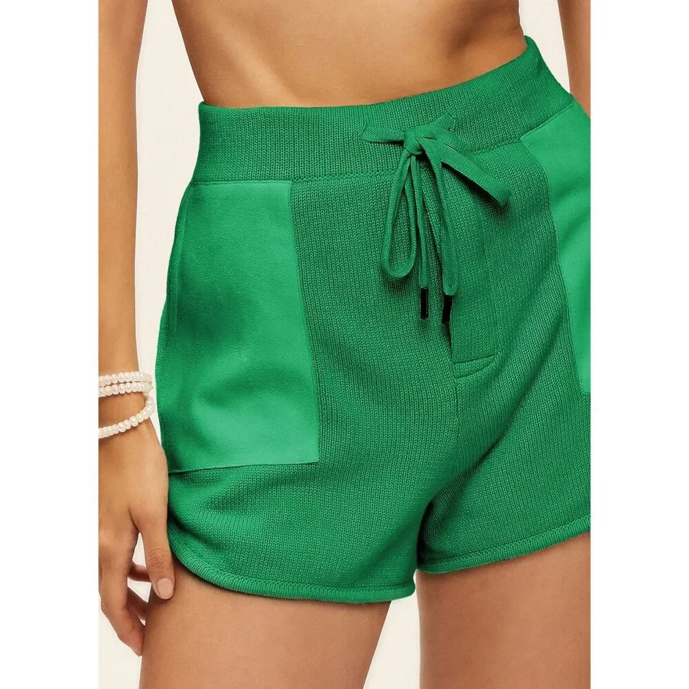SER.O.YA Womens Shorts Small Green Pull On 100% Cotton Knit Satin Pockets UMA